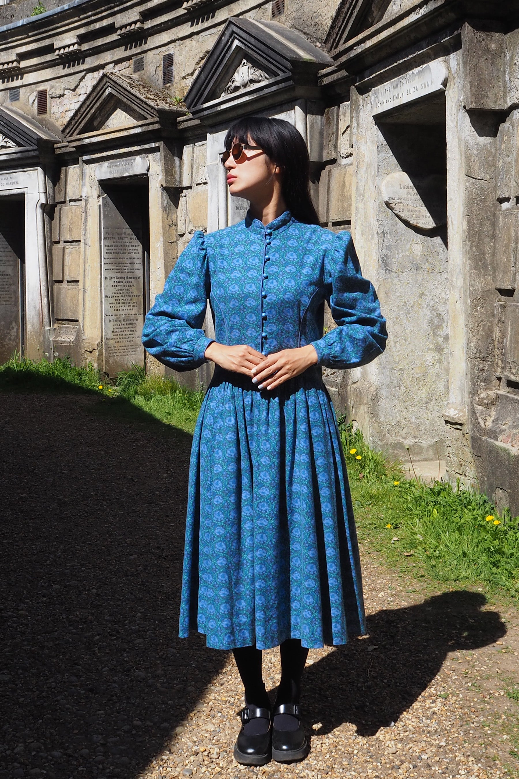 70's Marion Donaldson Liberty Print Prairie Dress Blue