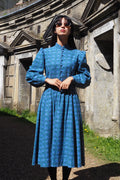 70's Marion Donaldson Liberty Print Prairie Dress Blue