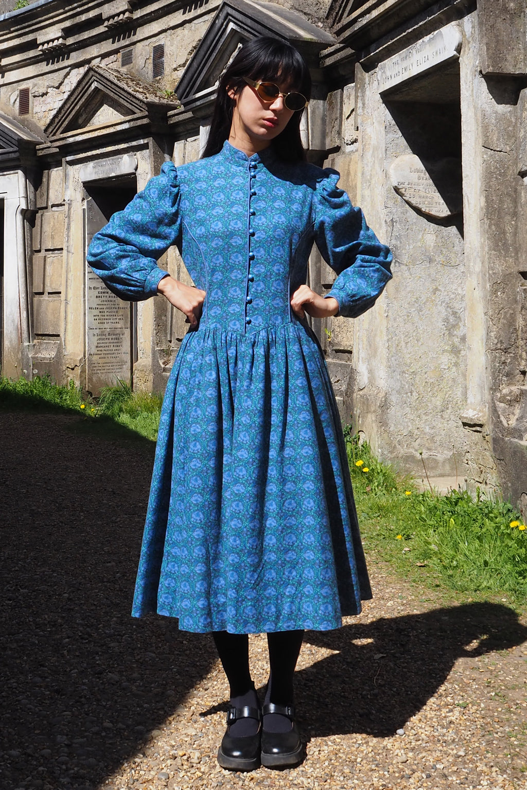70's Marion Donaldson Liberty Print Prairie Dress Blue
