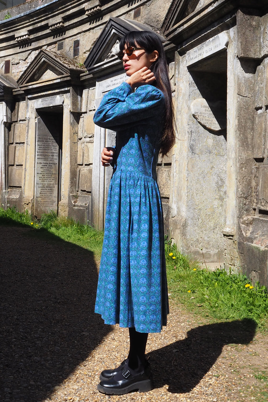 70's Marion Donaldson Liberty Print Prairie Dress Blue