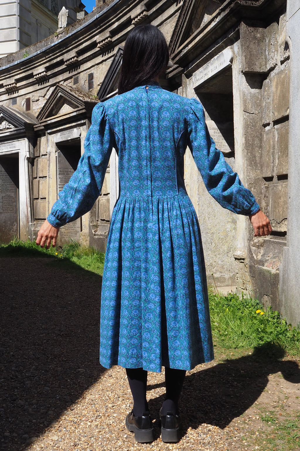 70's Marion Donaldson Liberty Print Prairie Dress Blue