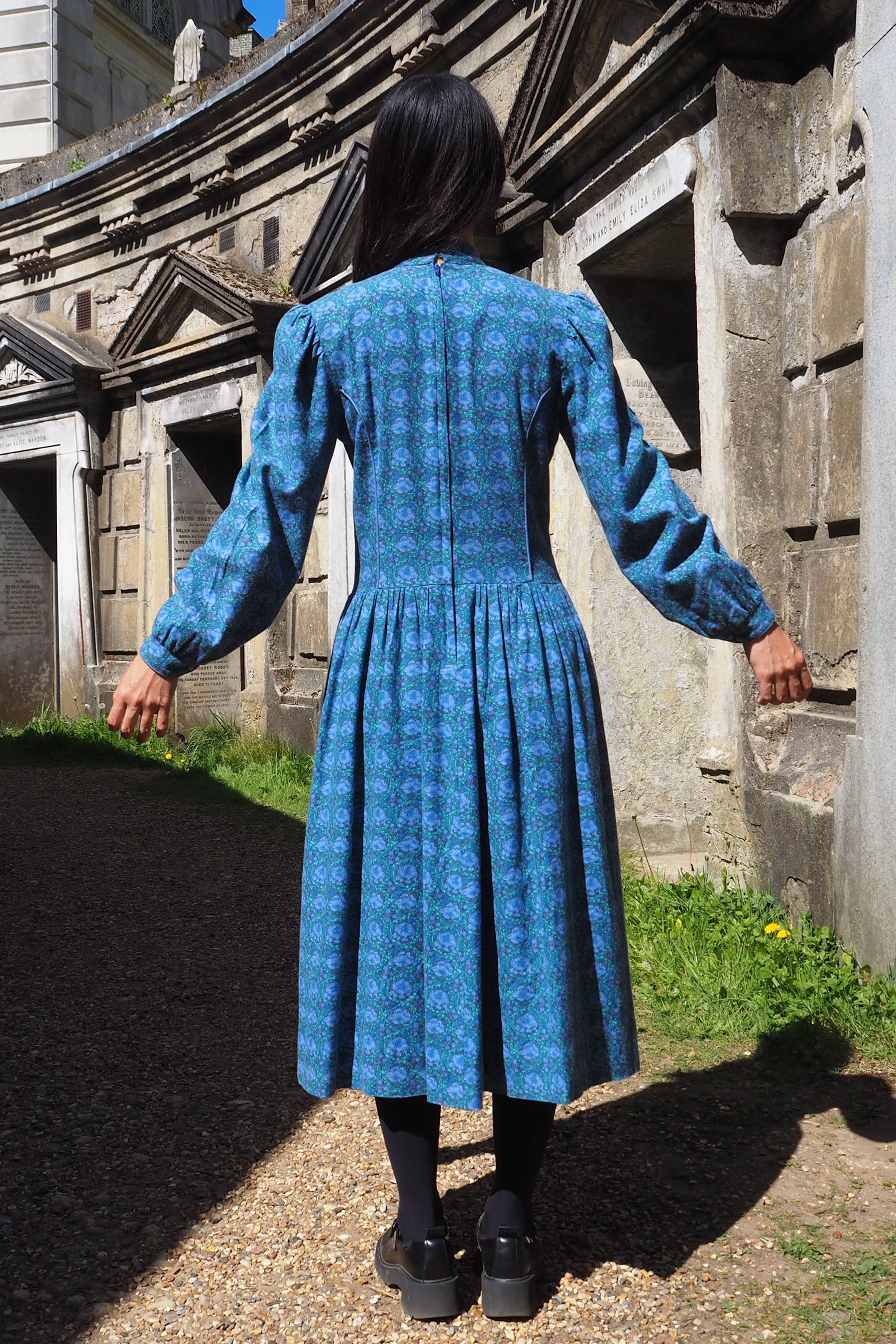 70's Marion Donaldson Liberty Print Prairie Dress Blue