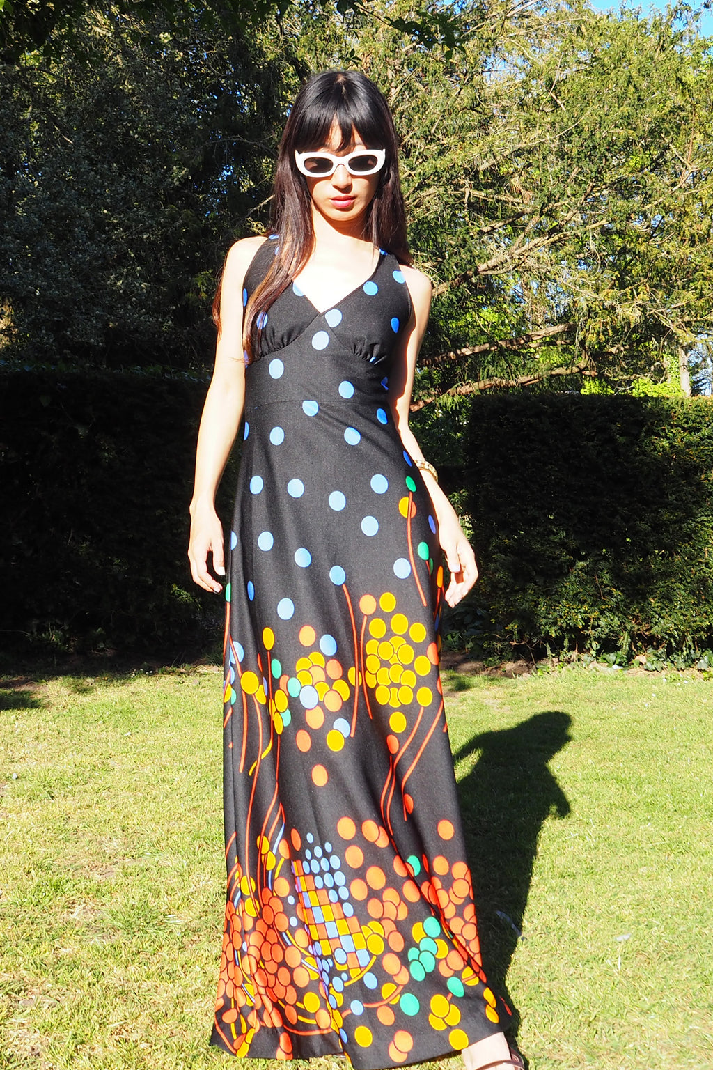 70's Canda international Polka Dot Halter Dress Black