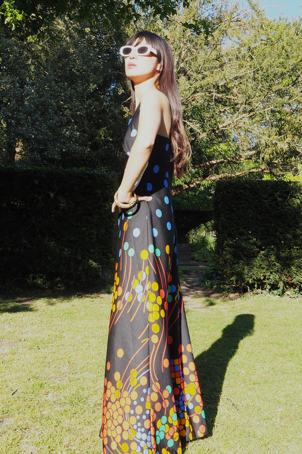70's Canda international Polka Dot Halter Dress Black