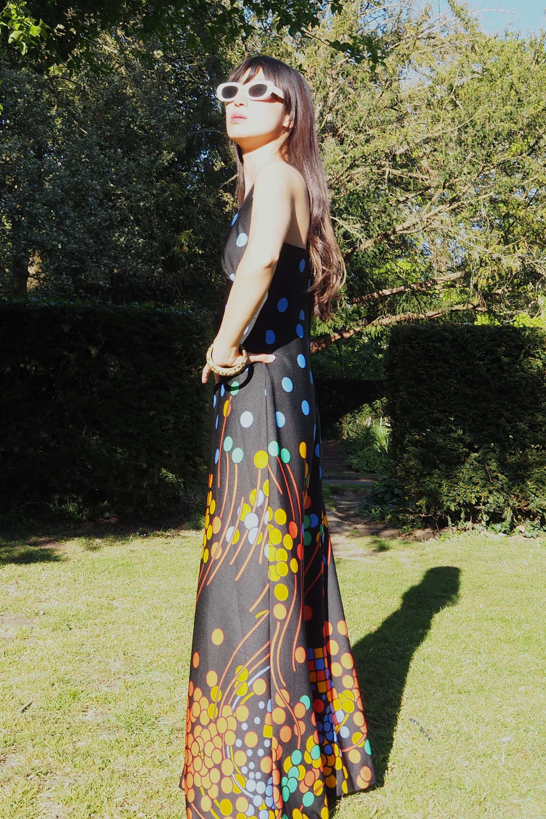 70's Canda international Polka Dot Halter Dress Black