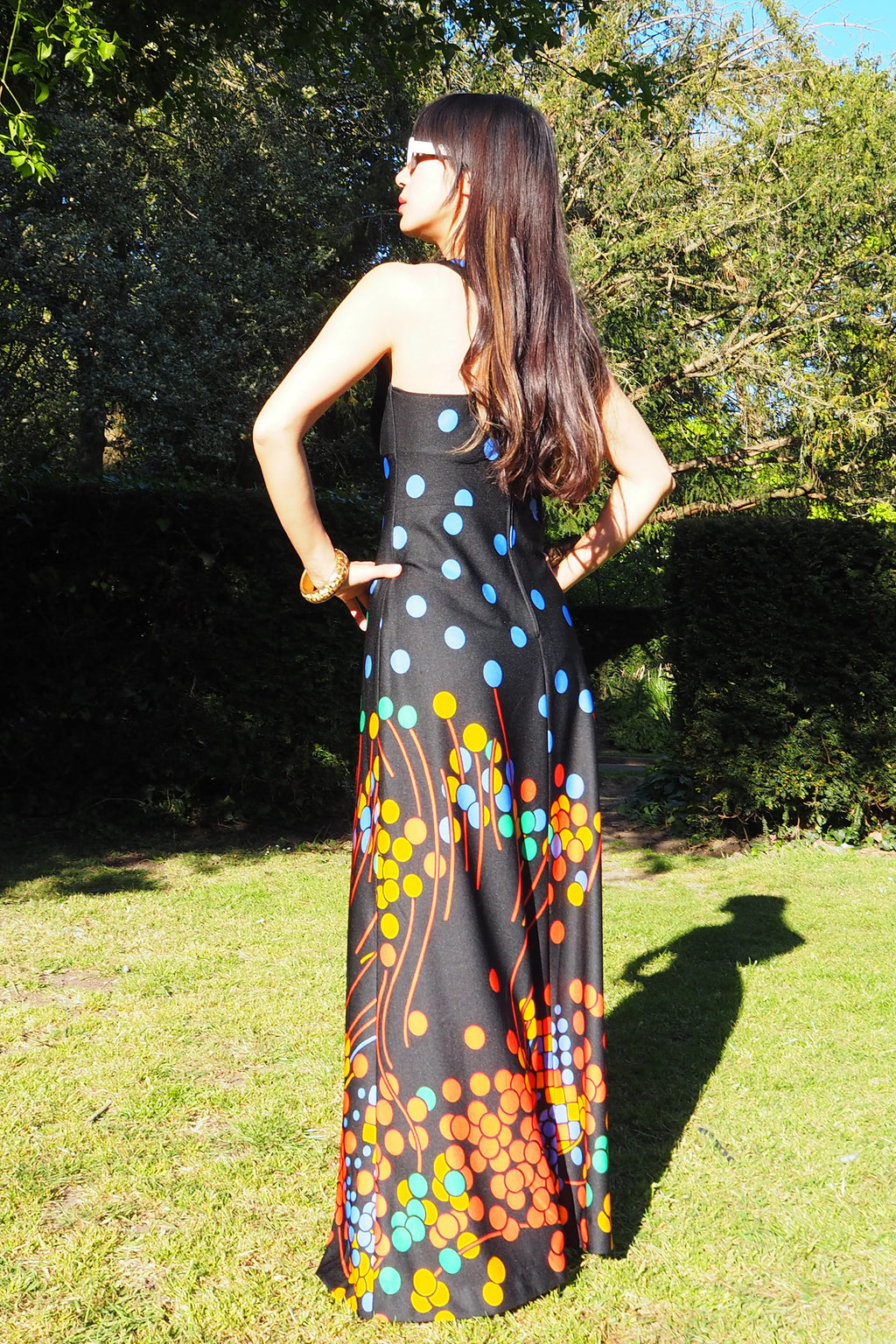 70's Canda international Polka Dot Halter Dress Black