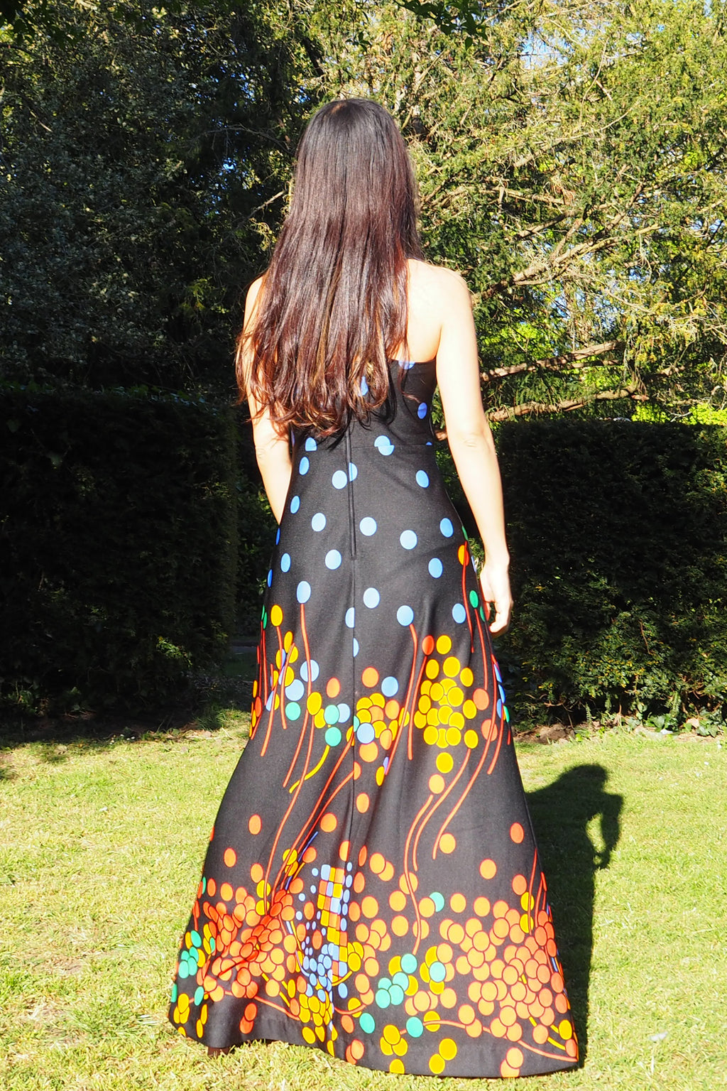 70's Canda international Polka Dot Halter Dress Black