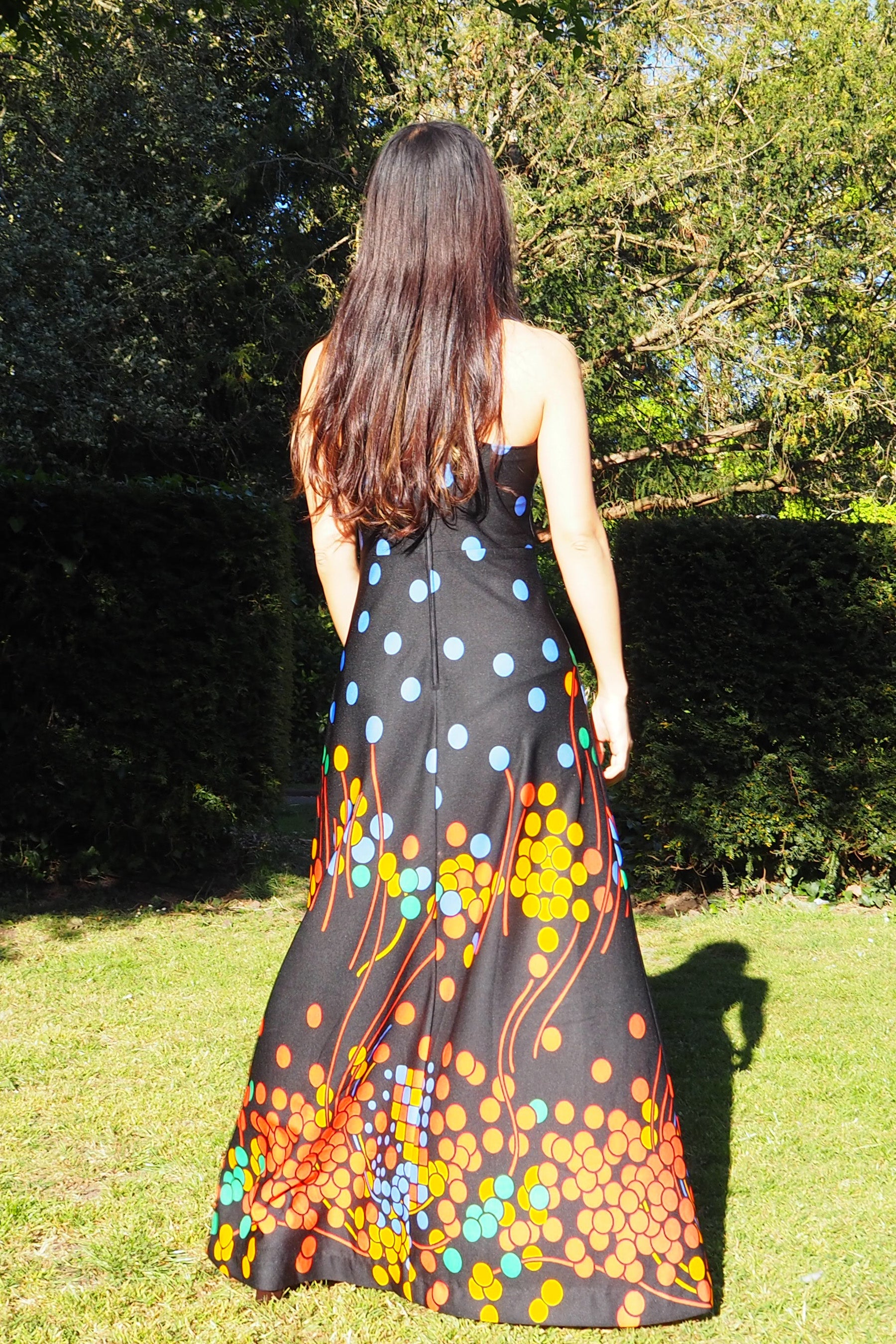 70's Canda international Polka Dot Halter Dress Black