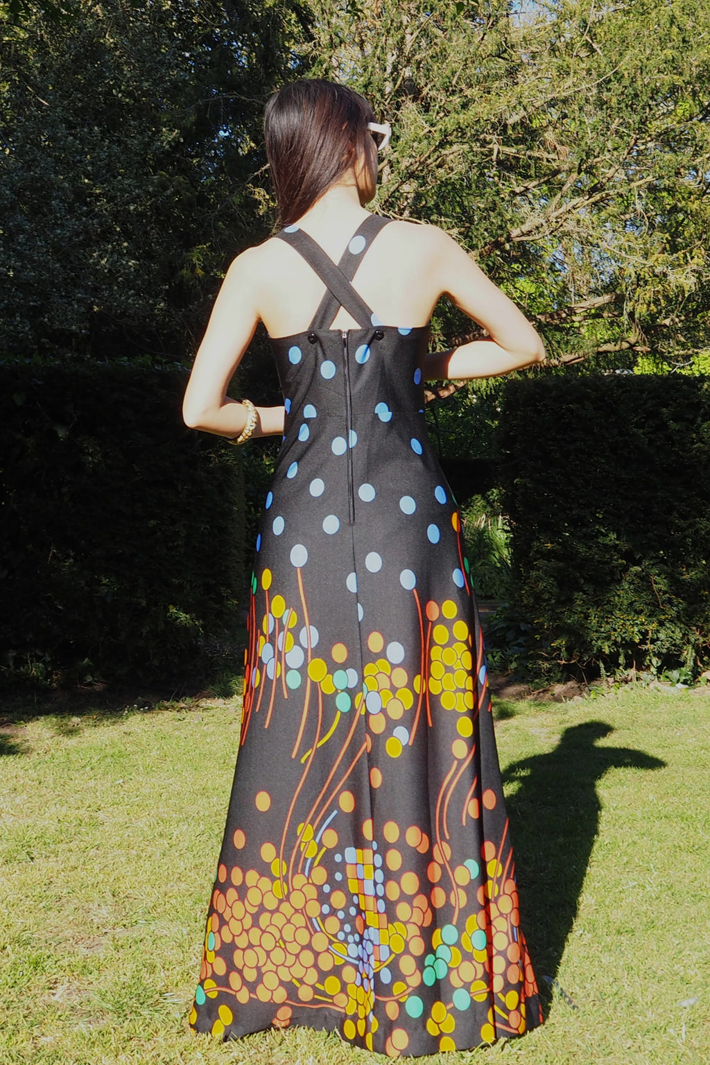 70's Canda international Polka Dot Halter Dress Black