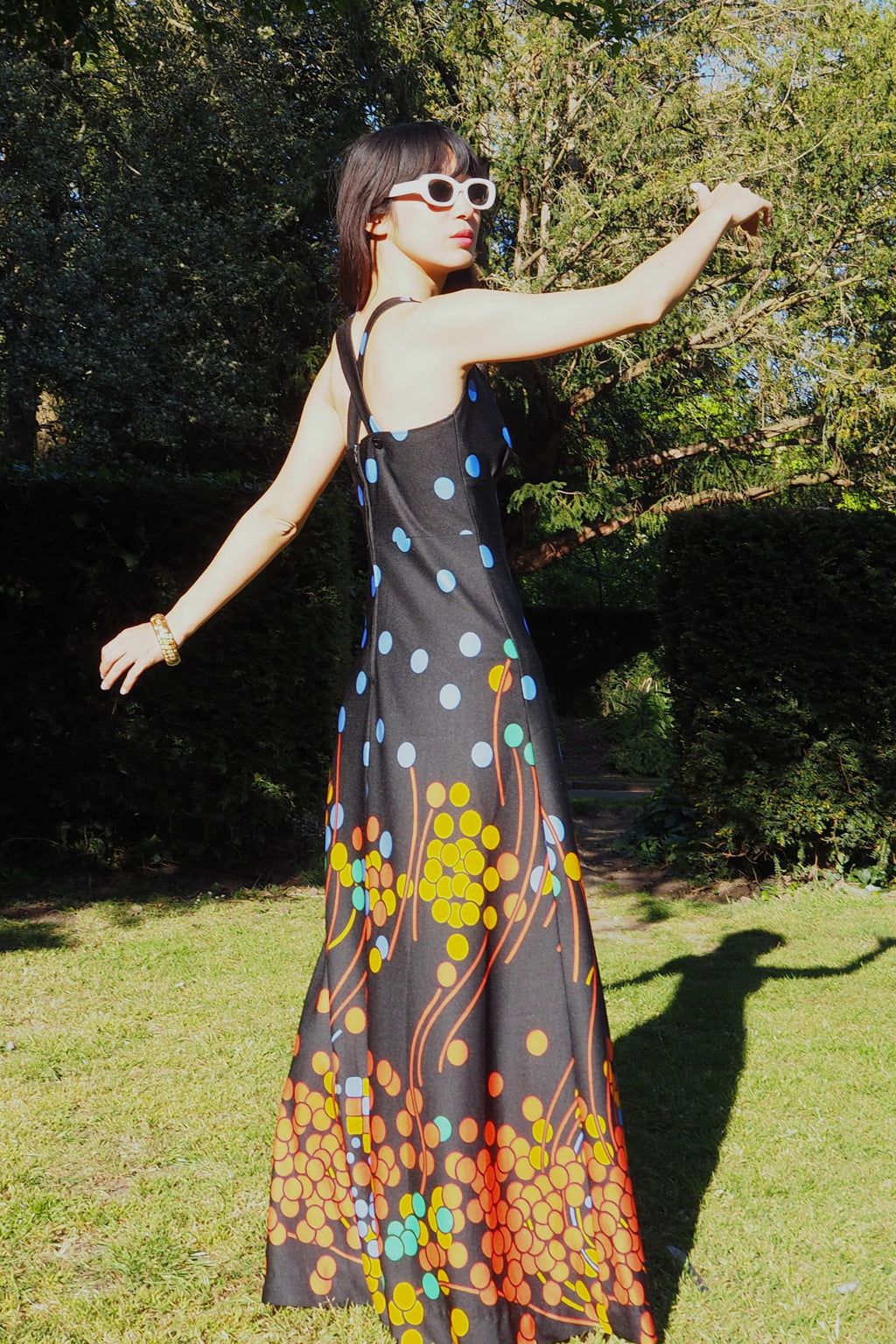 70's Canda international Polka Dot Halter Dress Black