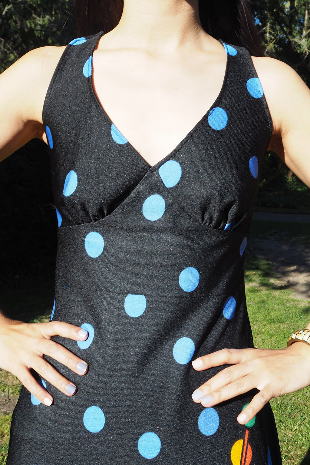70's Canda international Polka Dot Halter Dress Black