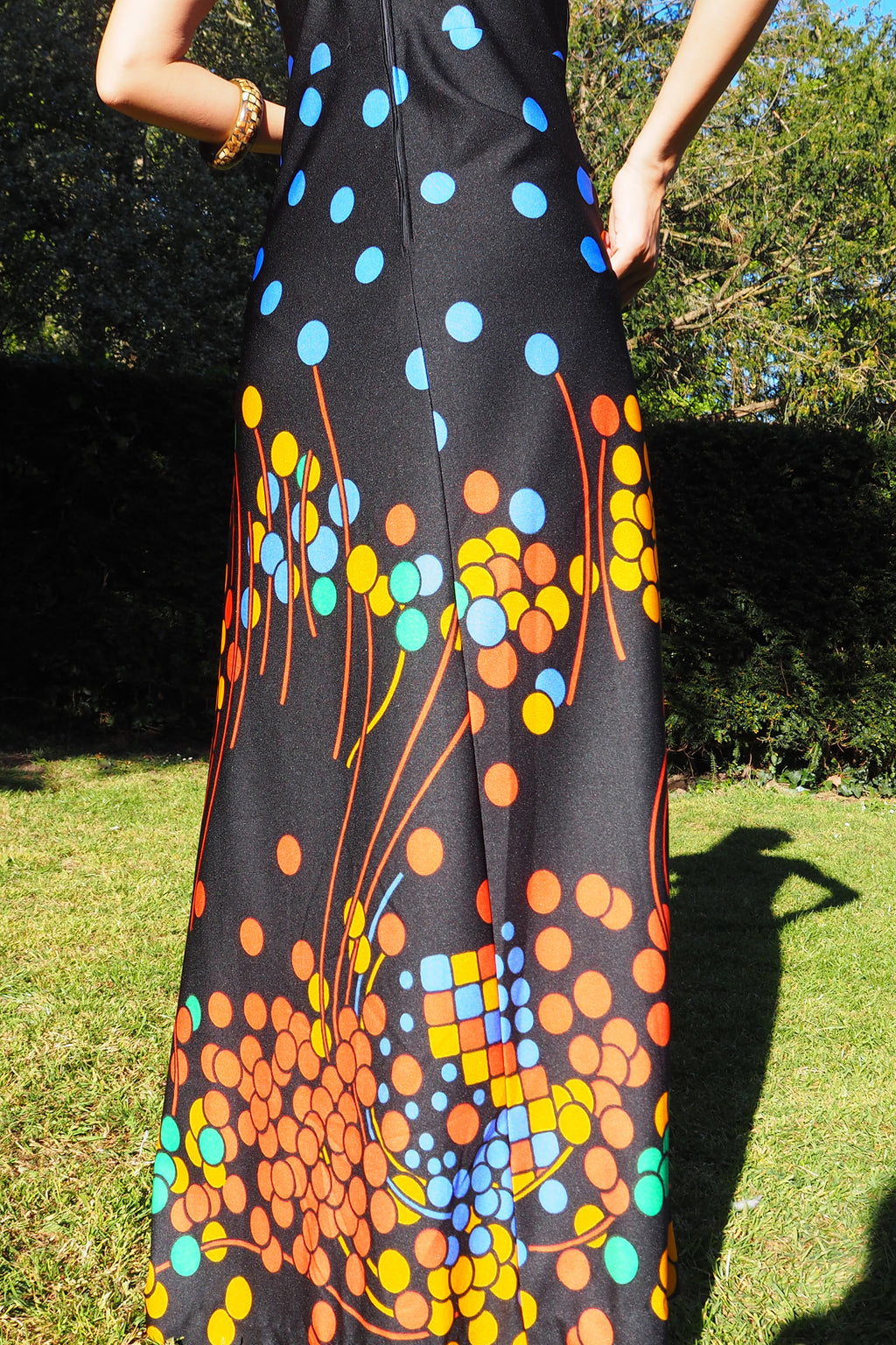 70's Canda international Polka Dot Halter Dress Black