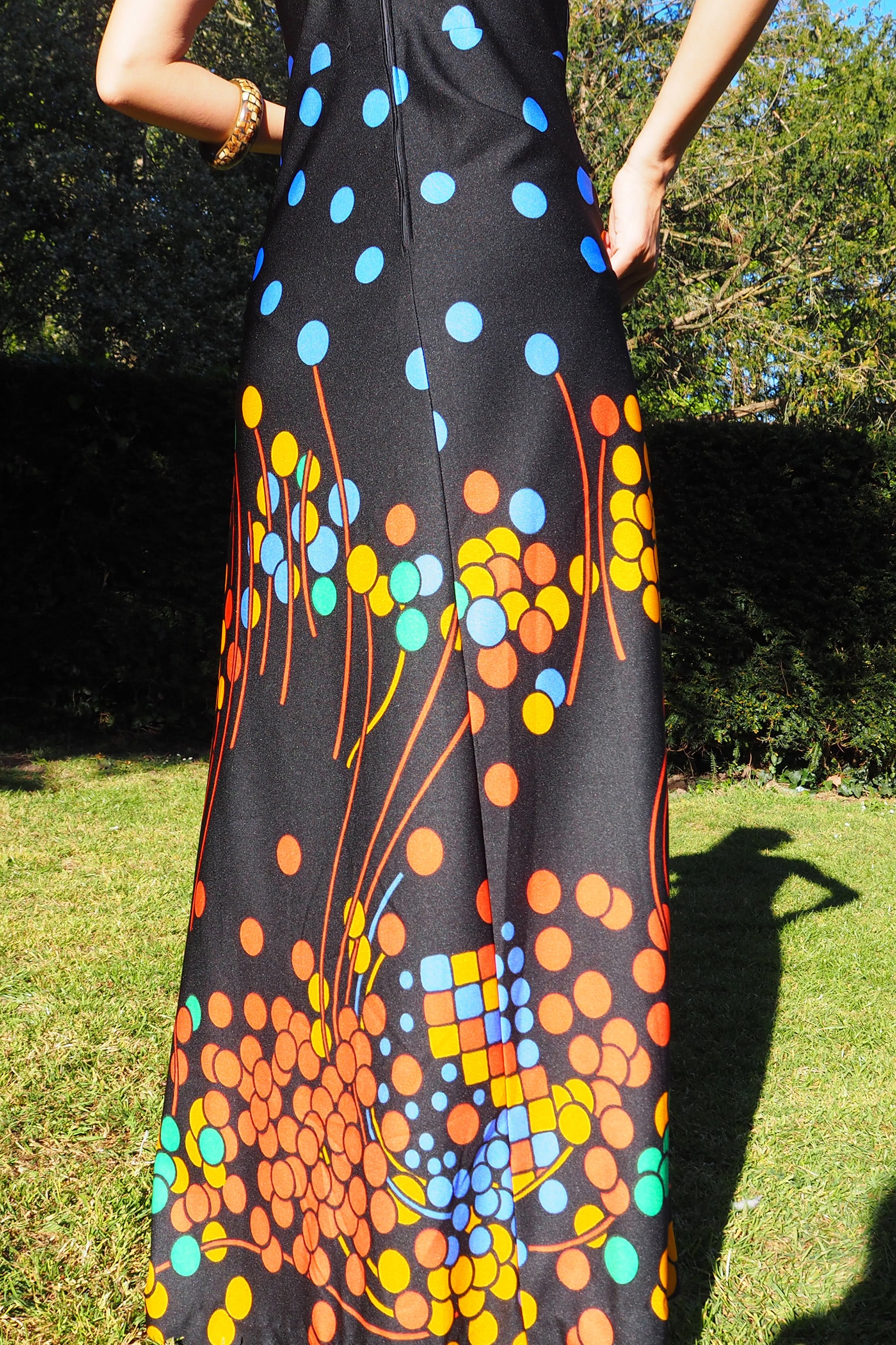 70's Canda international Polka Dot Halter Dress Black