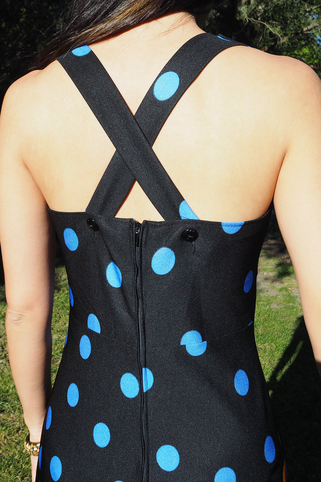 70's Canda international Polka Dot Halter Dress Black