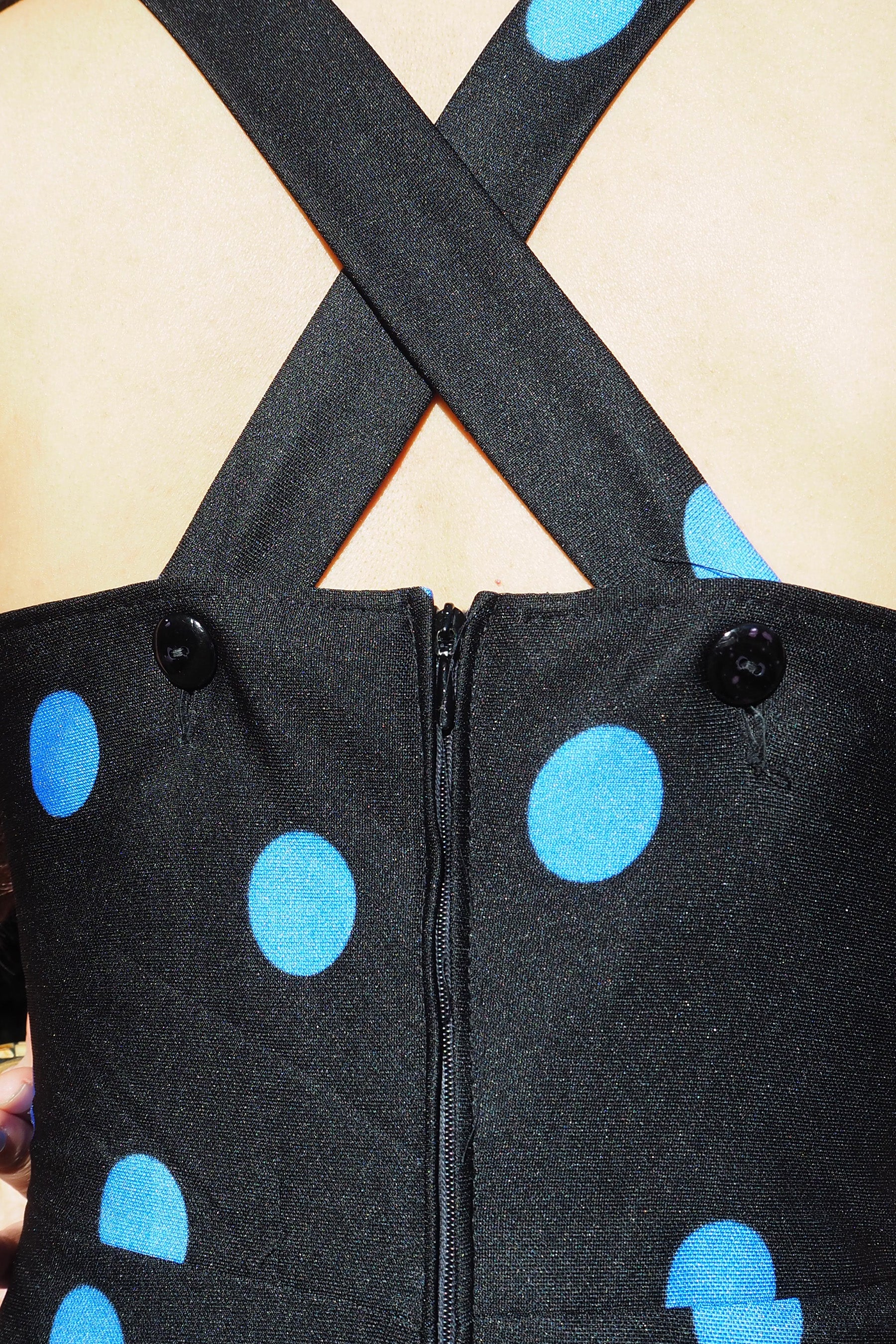 70's Canda international Polka Dot Halter Dress Black