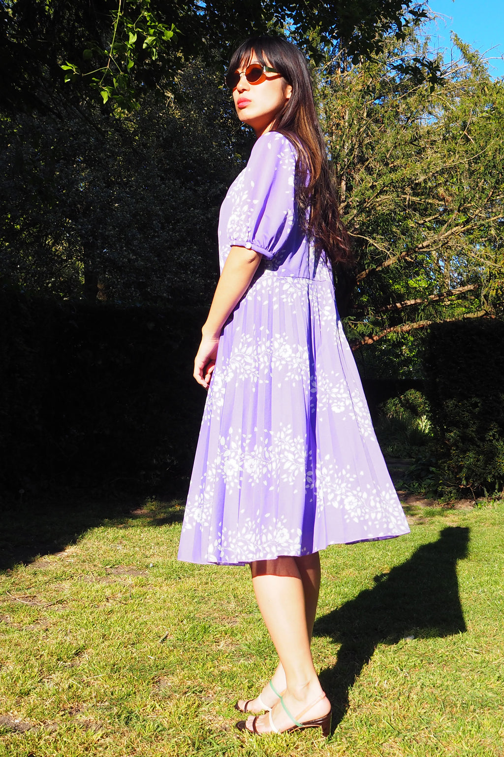 70's-80's Mode Trevira Pleated Midi Dress Purple