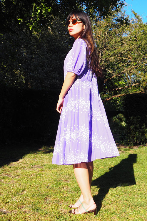 70's-80's Mode Trevira Pleated Midi Dress Purple