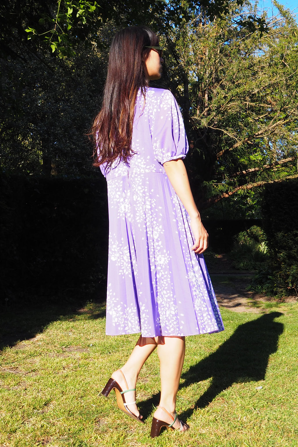 70's-80's Mode Trevira Pleated Midi Dress Purple