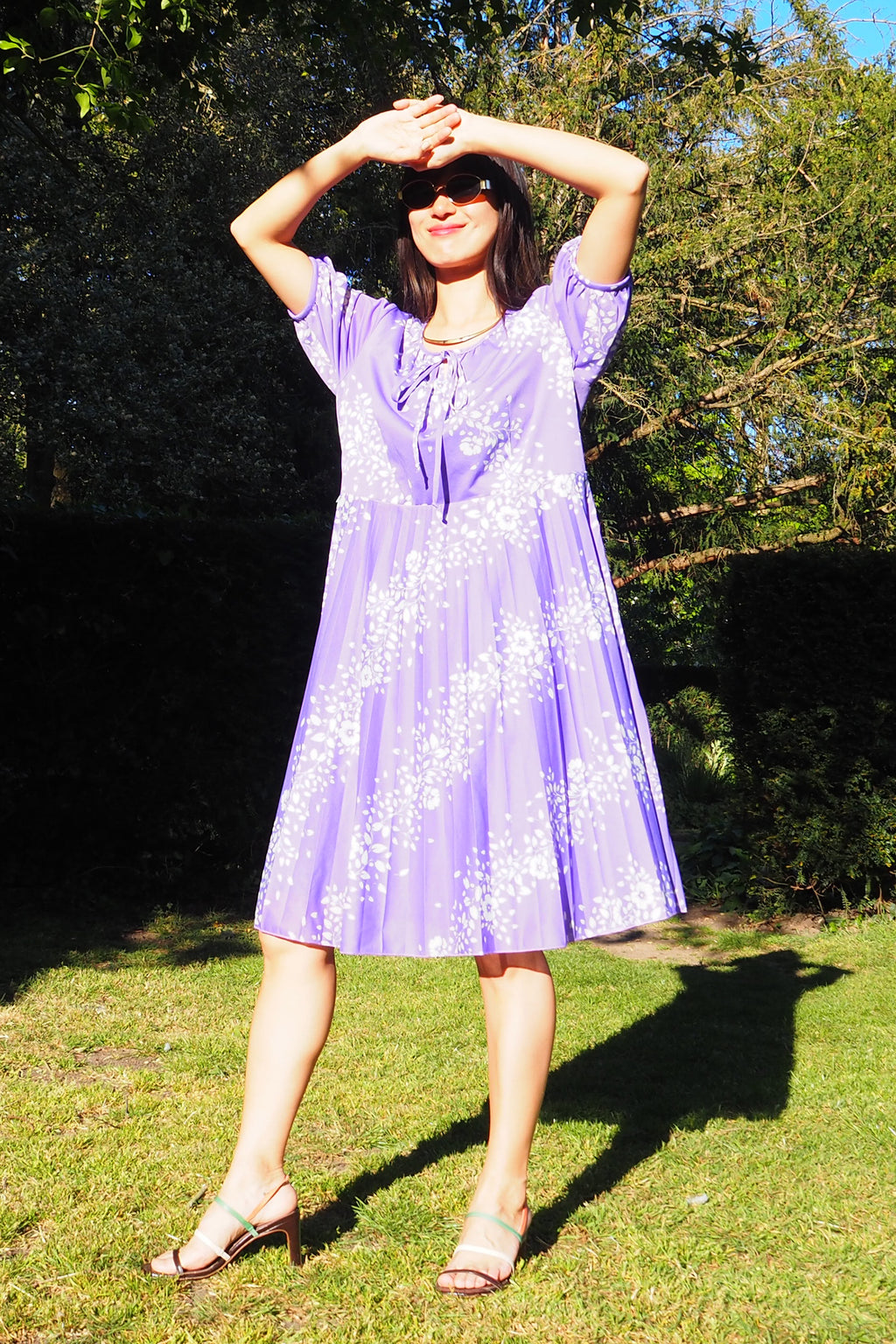 70's-80's Mode Trevira Pleated Midi Dress Purple