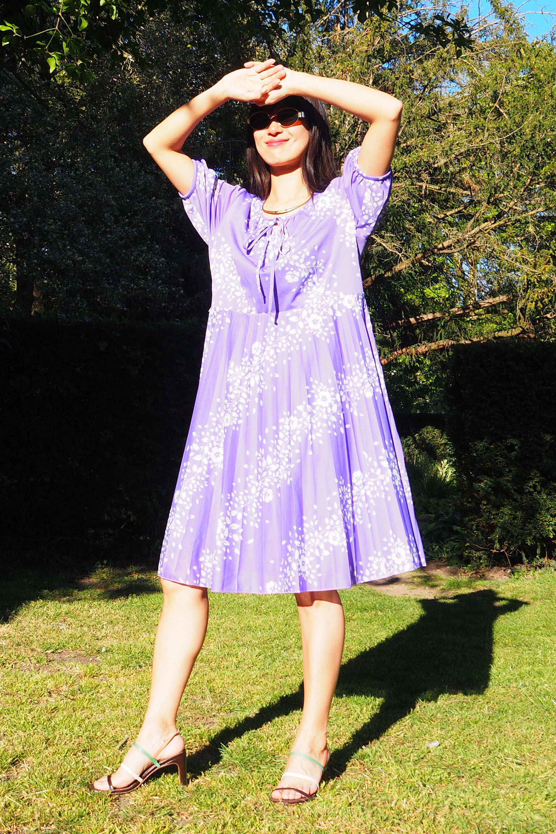 70's-80's Mode Trevira Pleated Midi Dress Purple