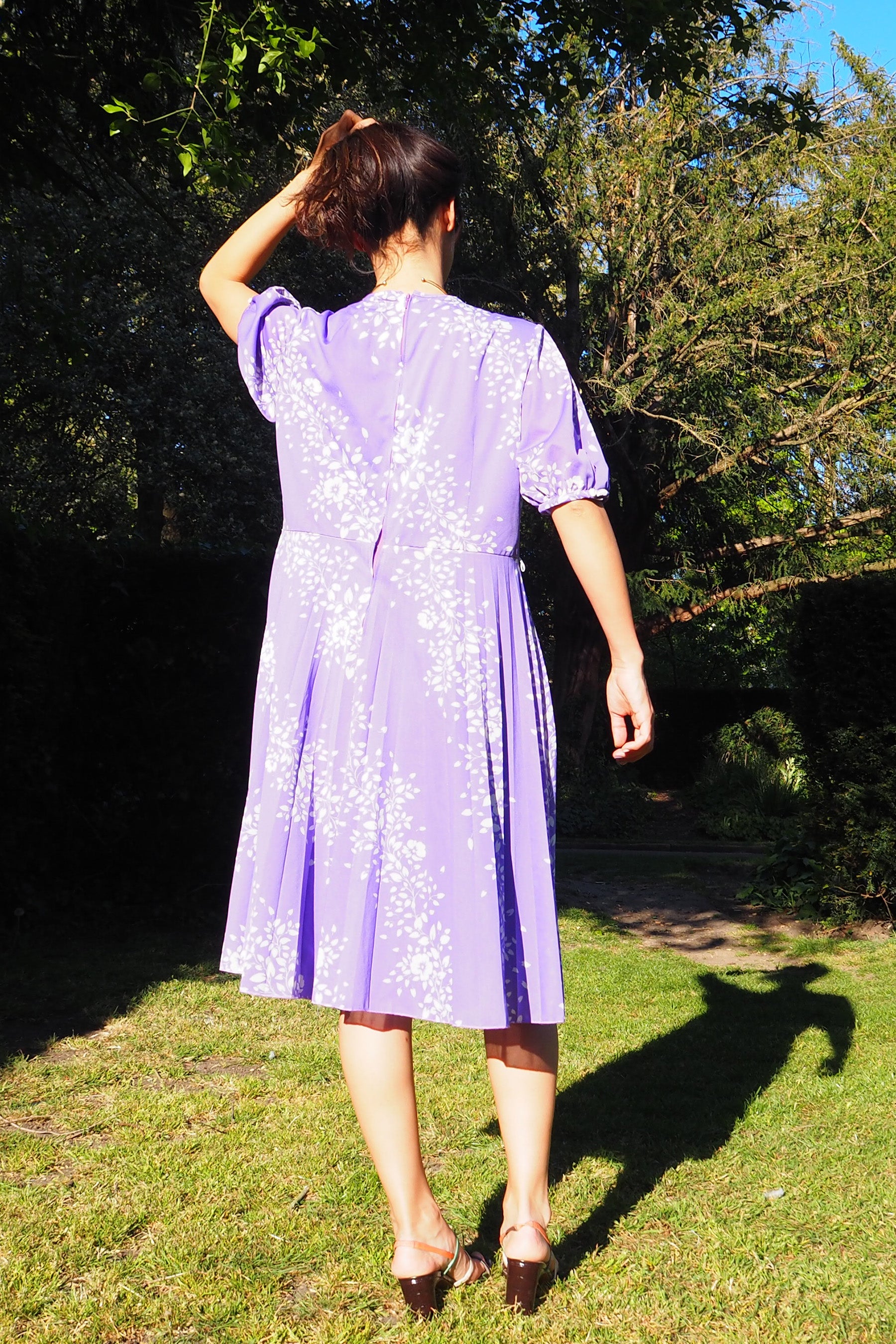 70's-80's Mode Trevira Pleated Midi Dress Purple