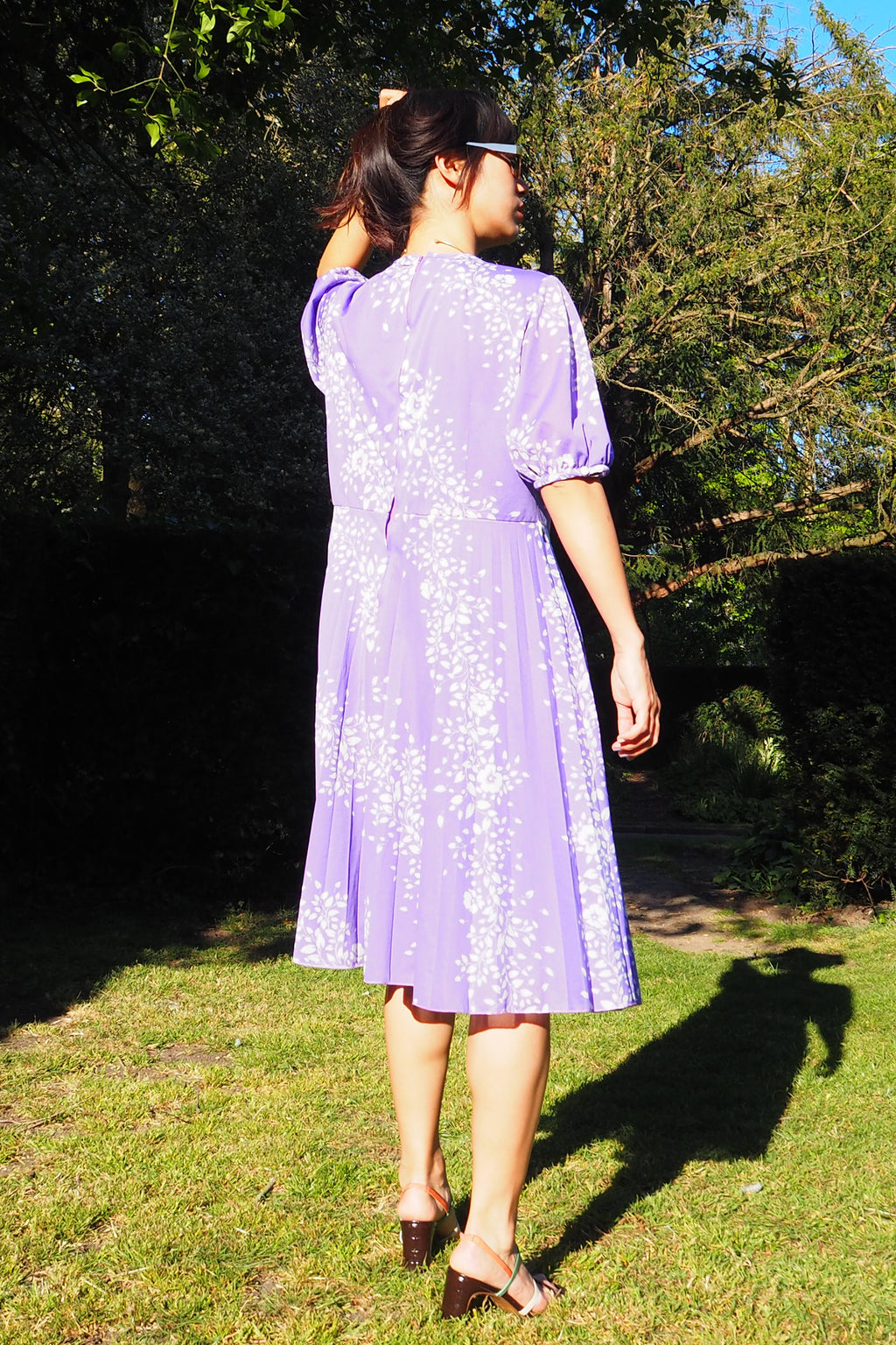 70's-80's Mode Trevira Pleated Midi Dress Purple