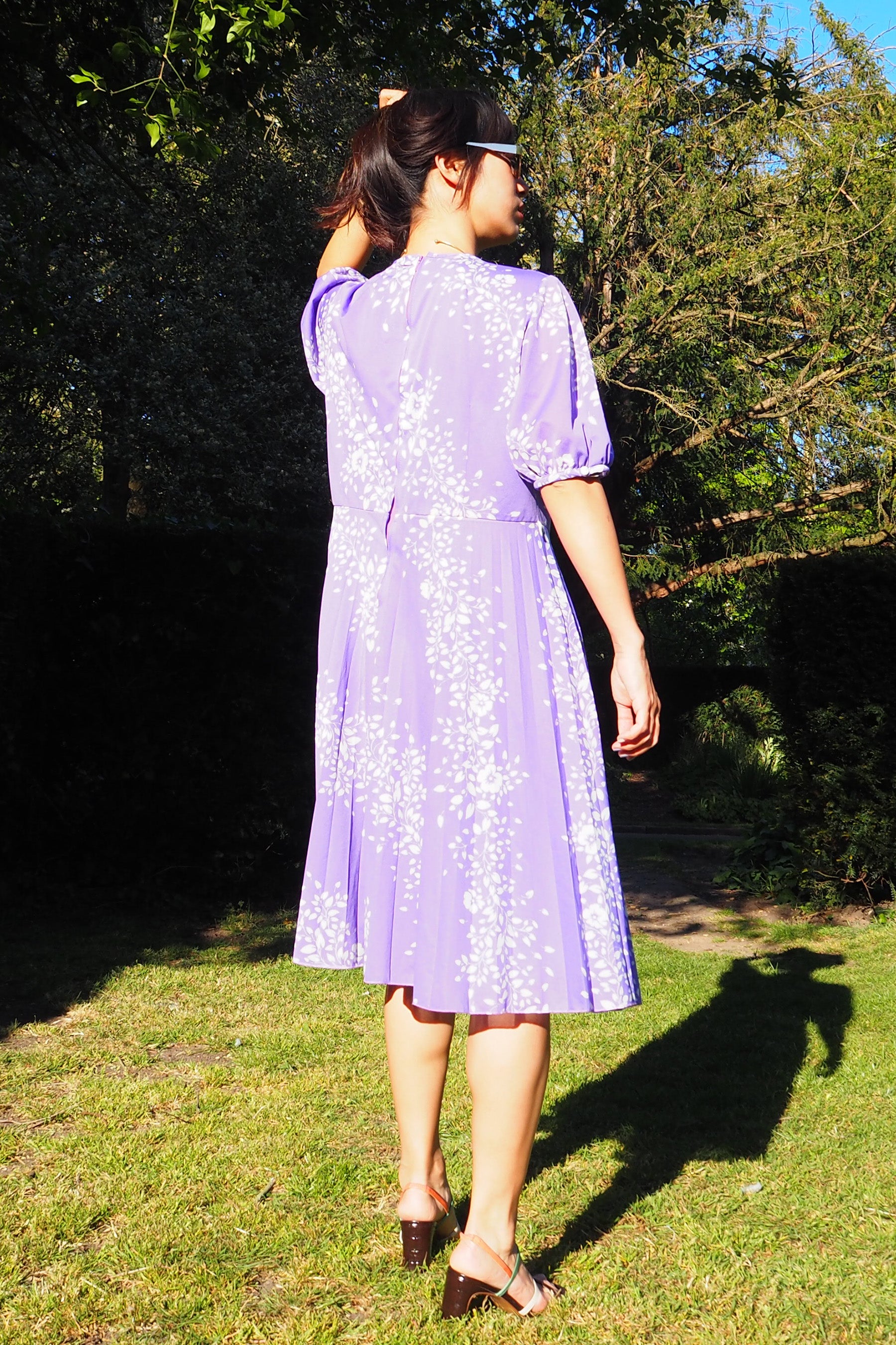 70's-80's Mode Trevira Pleated Midi Dress Purple