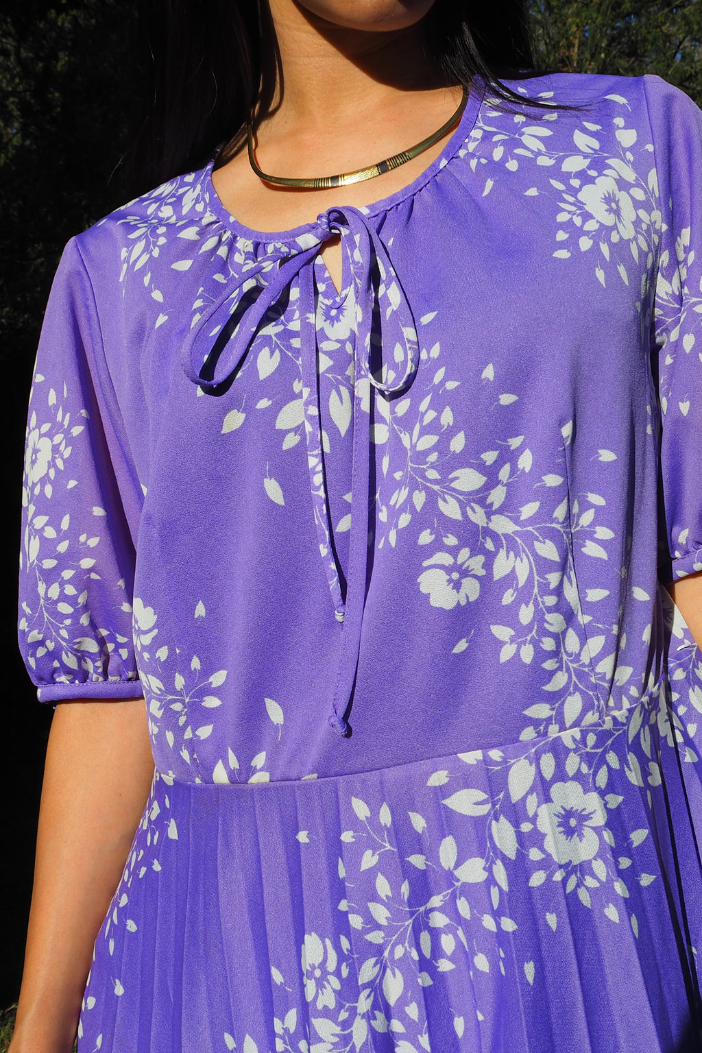 70's-80's Mode Trevira Pleated Midi Dress Purple