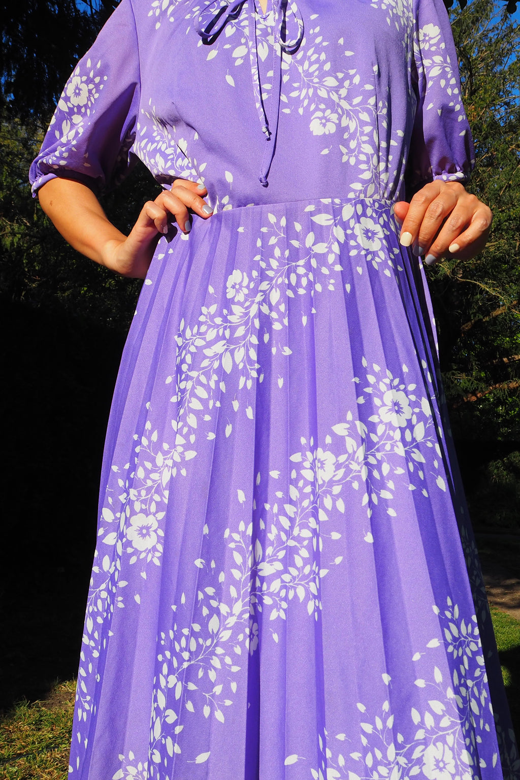 70's-80's Mode Trevira Pleated Midi Dress Purple