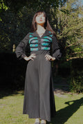 70's Tina Warren Zigzag Embroidered Dress Black