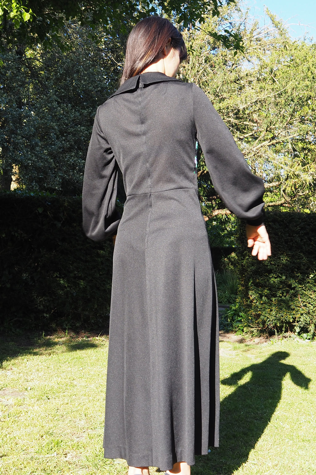 70's Tina Warren Zigzag Embroidered Dress Black