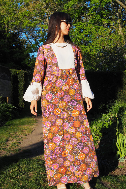 70's DOROTHY PERKINS Psychedelic Maxi Dress Brown
