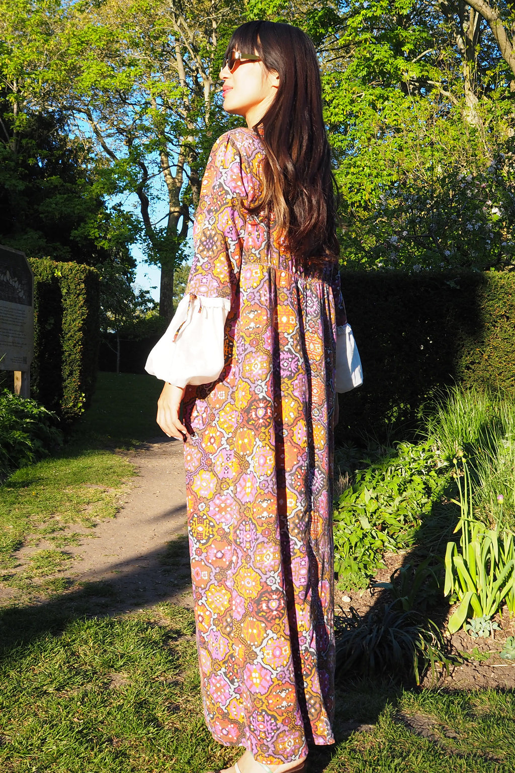 70's DOROTHY PERKINS Psychedelic Maxi Dress Brown