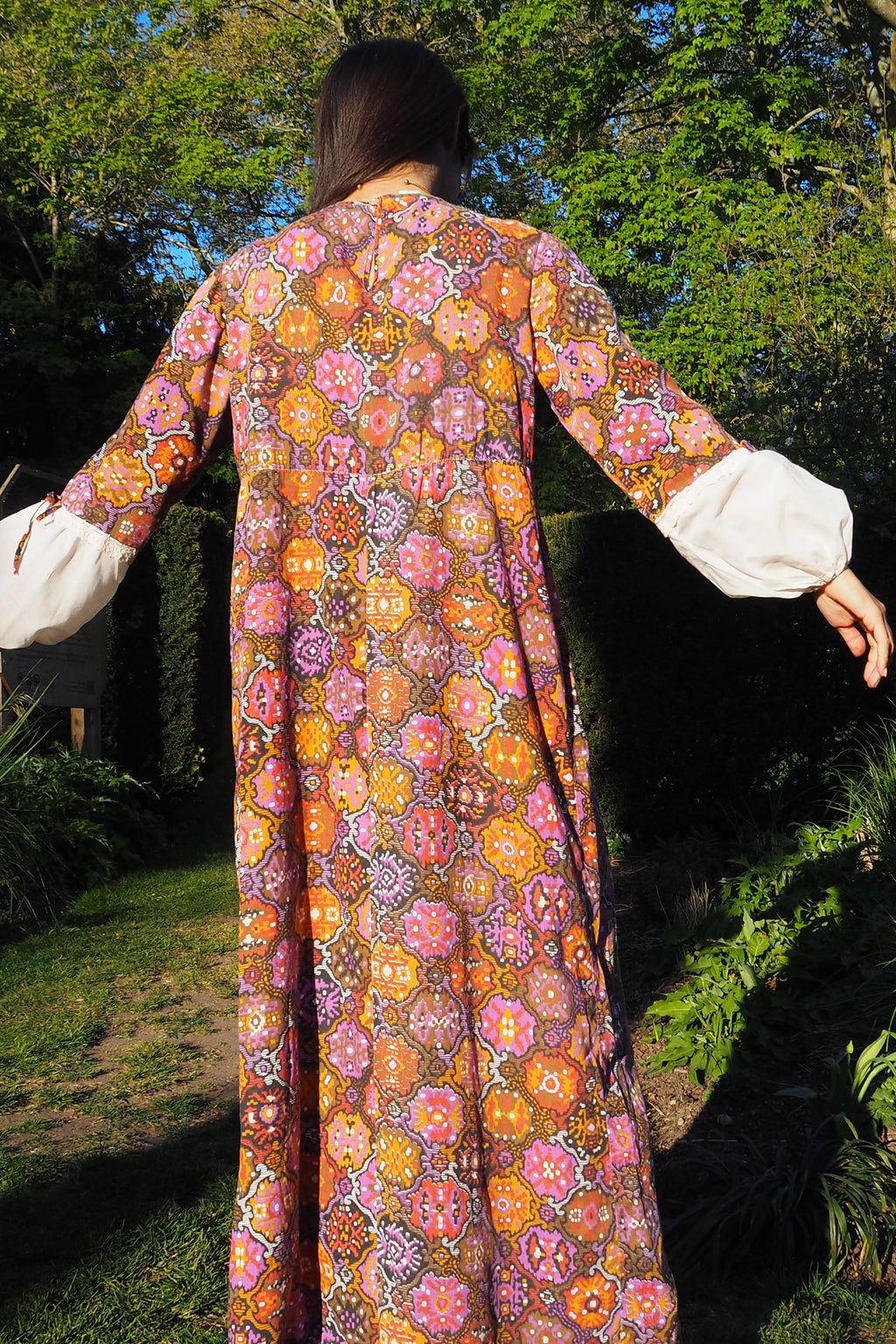 70's DOROTHY PERKINS Psychedelic Maxi Dress Brown