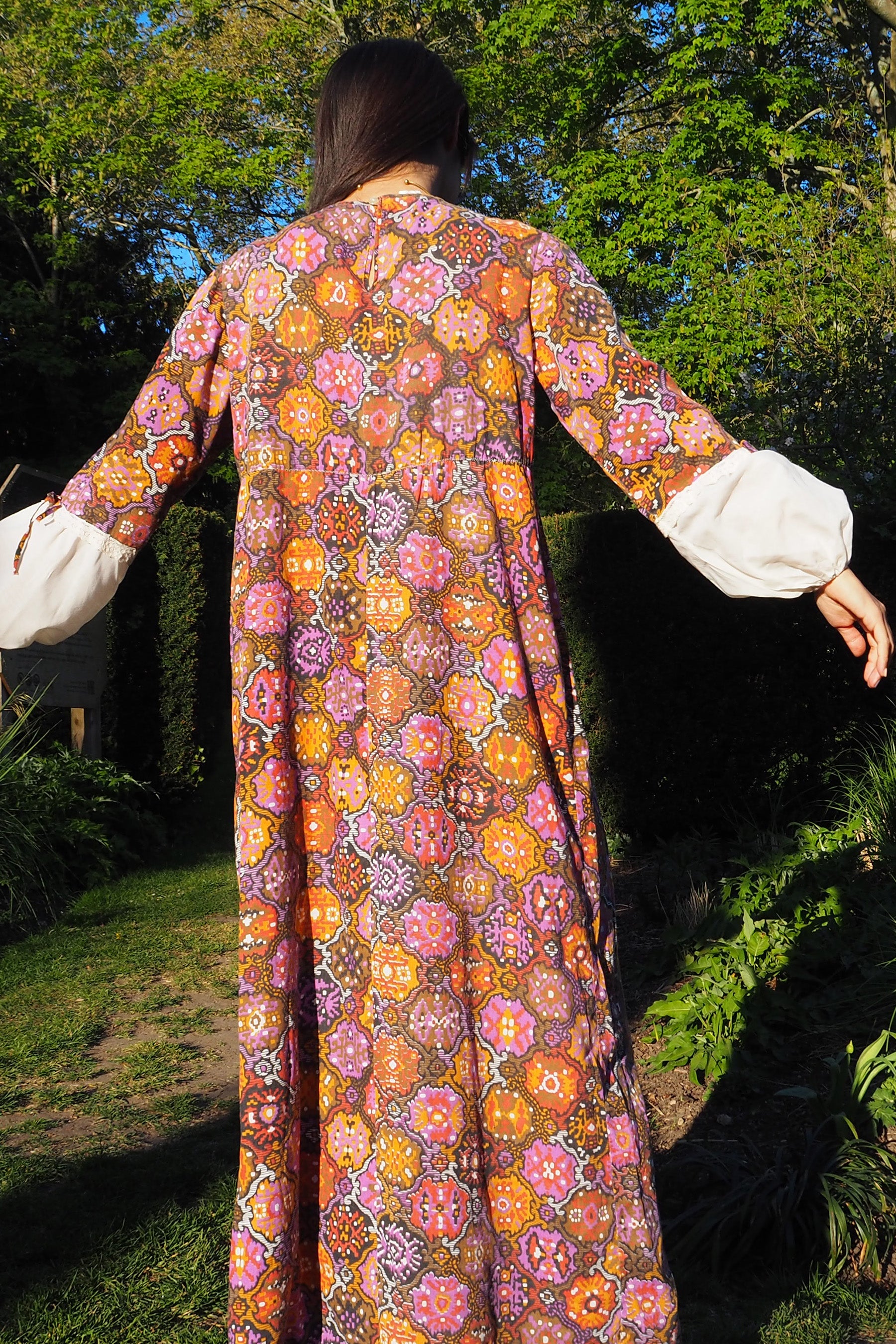 70's DOROTHY PERKINS Psychedelic Maxi Dress Brown