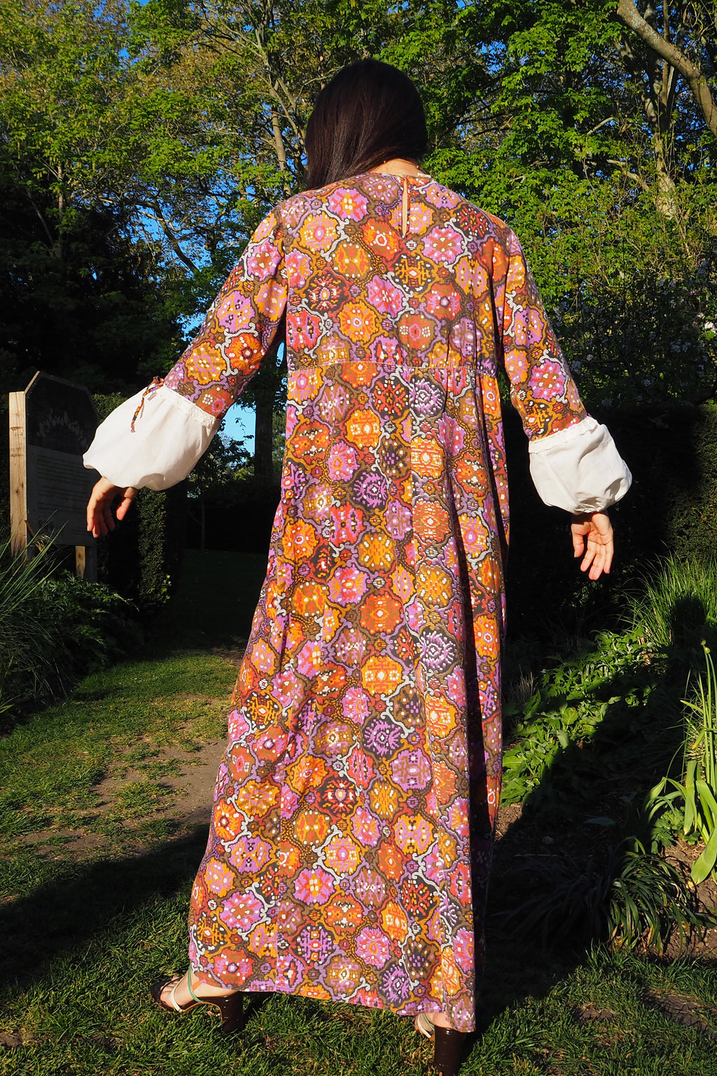 70's DOROTHY PERKINS Psychedelic Maxi Dress Brown