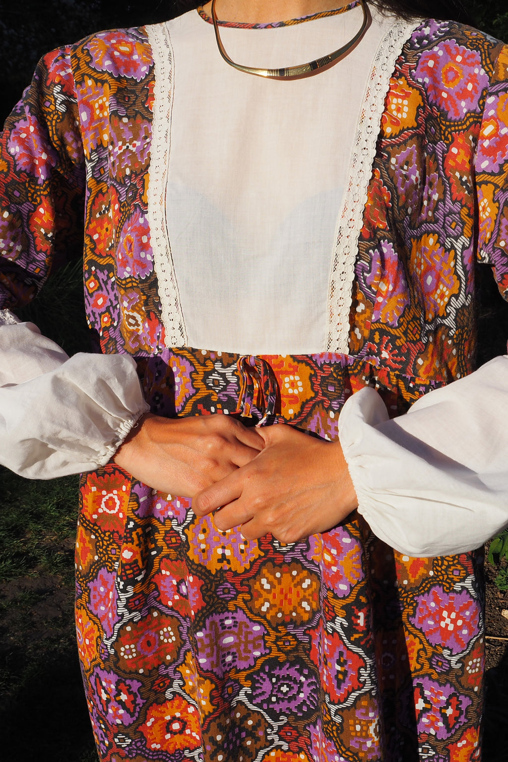 70's DOROTHY PERKINS Psychedelic Maxi Dress Brown