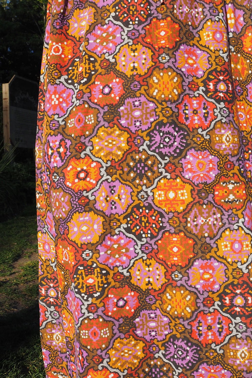 70's DOROTHY PERKINS Psychedelic Maxi Dress Brown