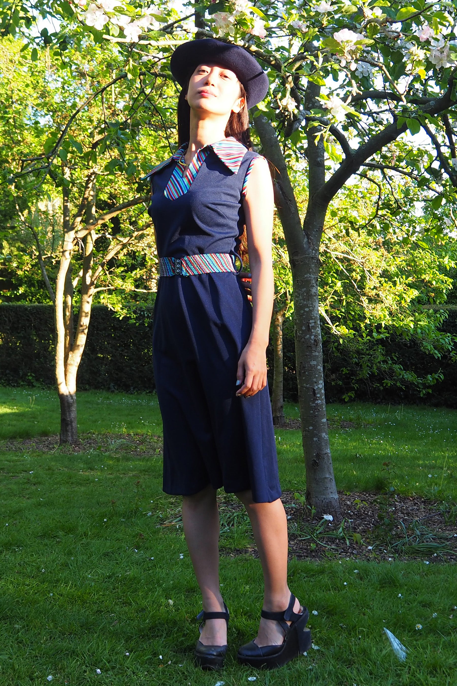 70's Diolen Mini Dress with Belt Navy