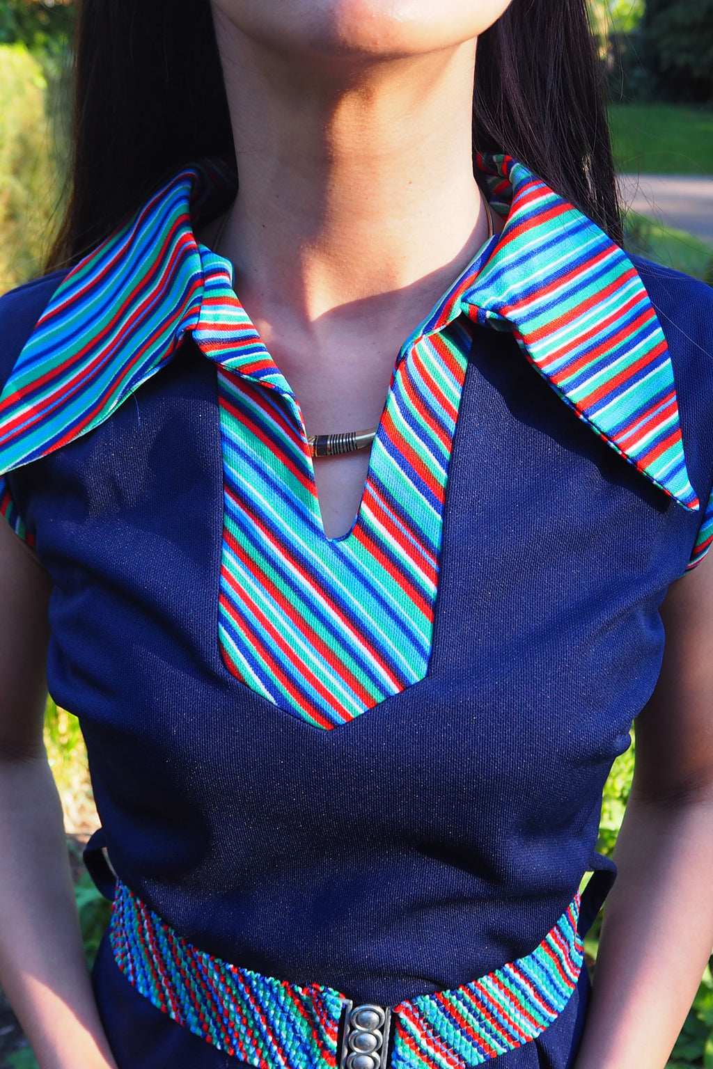 70's Diolen Mini Dress with Belt Navy