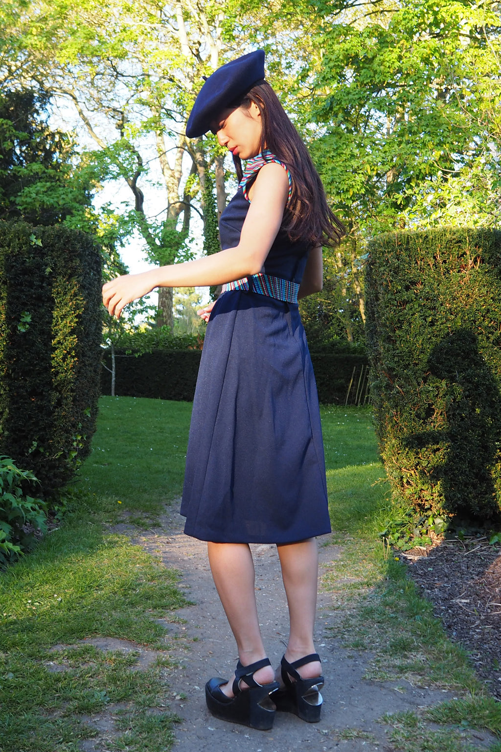 70's Diolen Mini Dress with Belt Navy