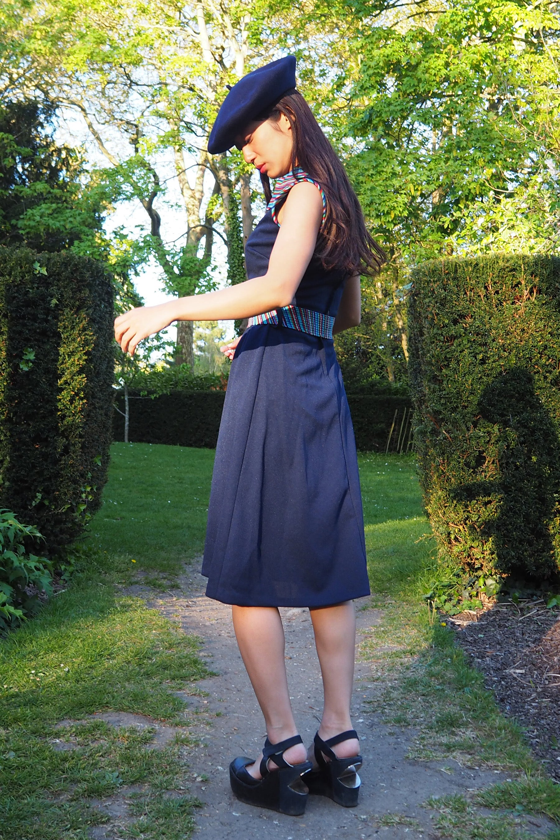 70's Diolen Mini Dress with Belt Navy