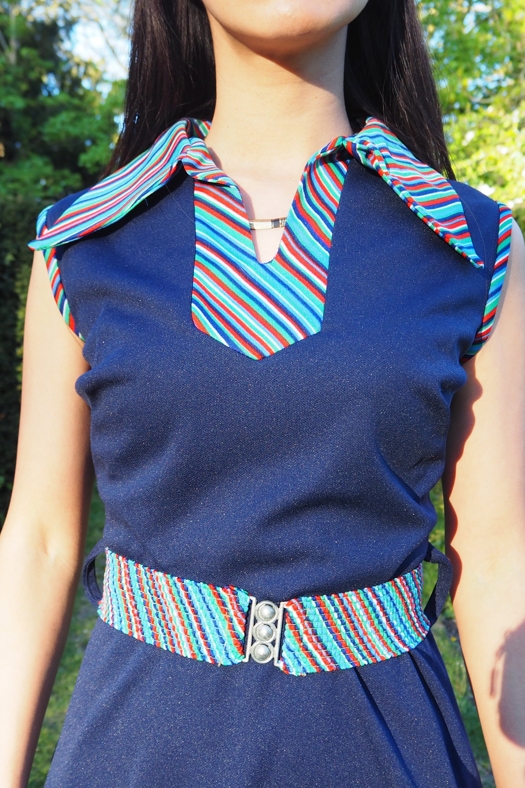 70's Diolen Mini Dress with Belt Navy