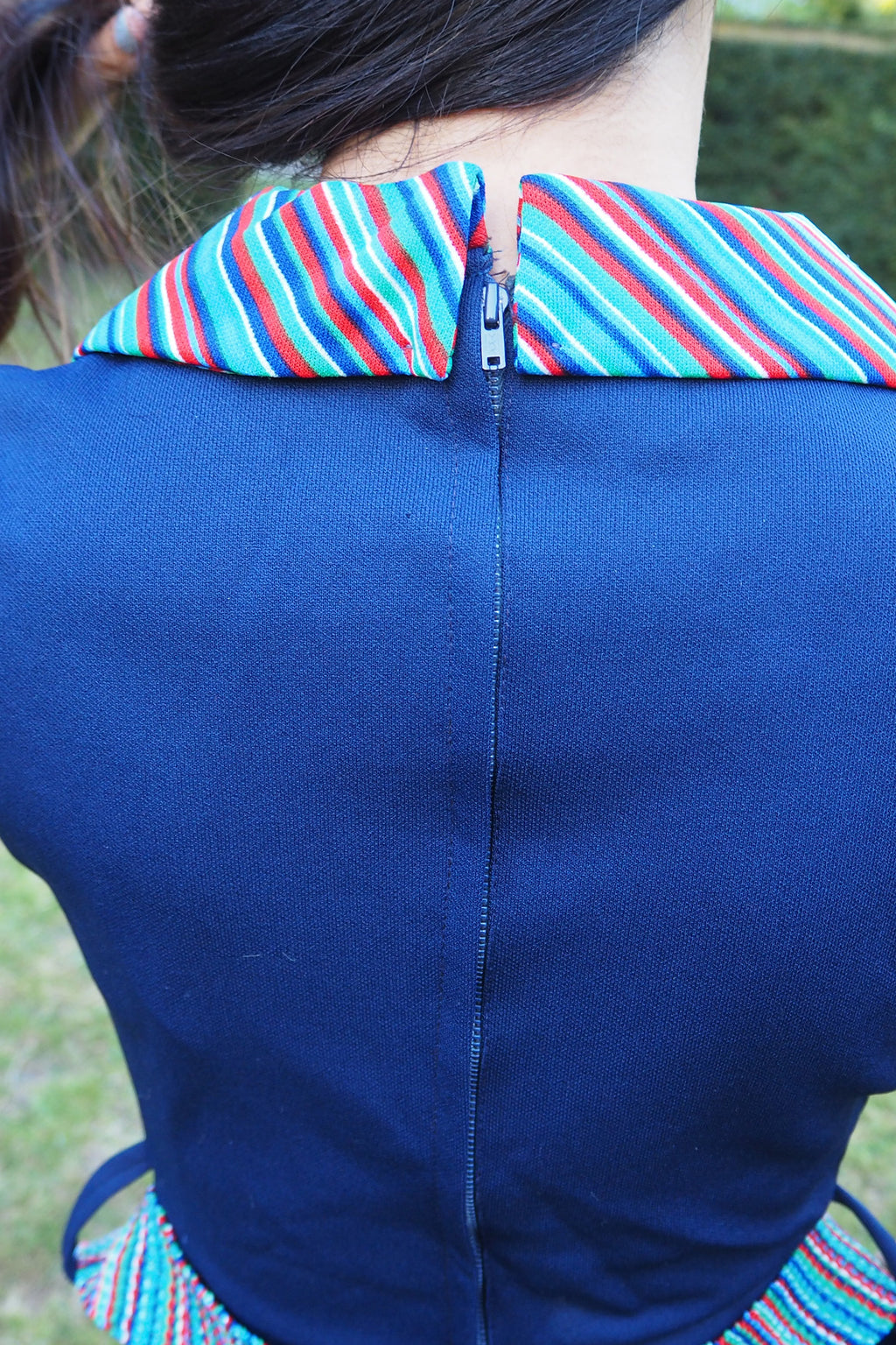 70's Diolen Mini Dress with Belt Navy
