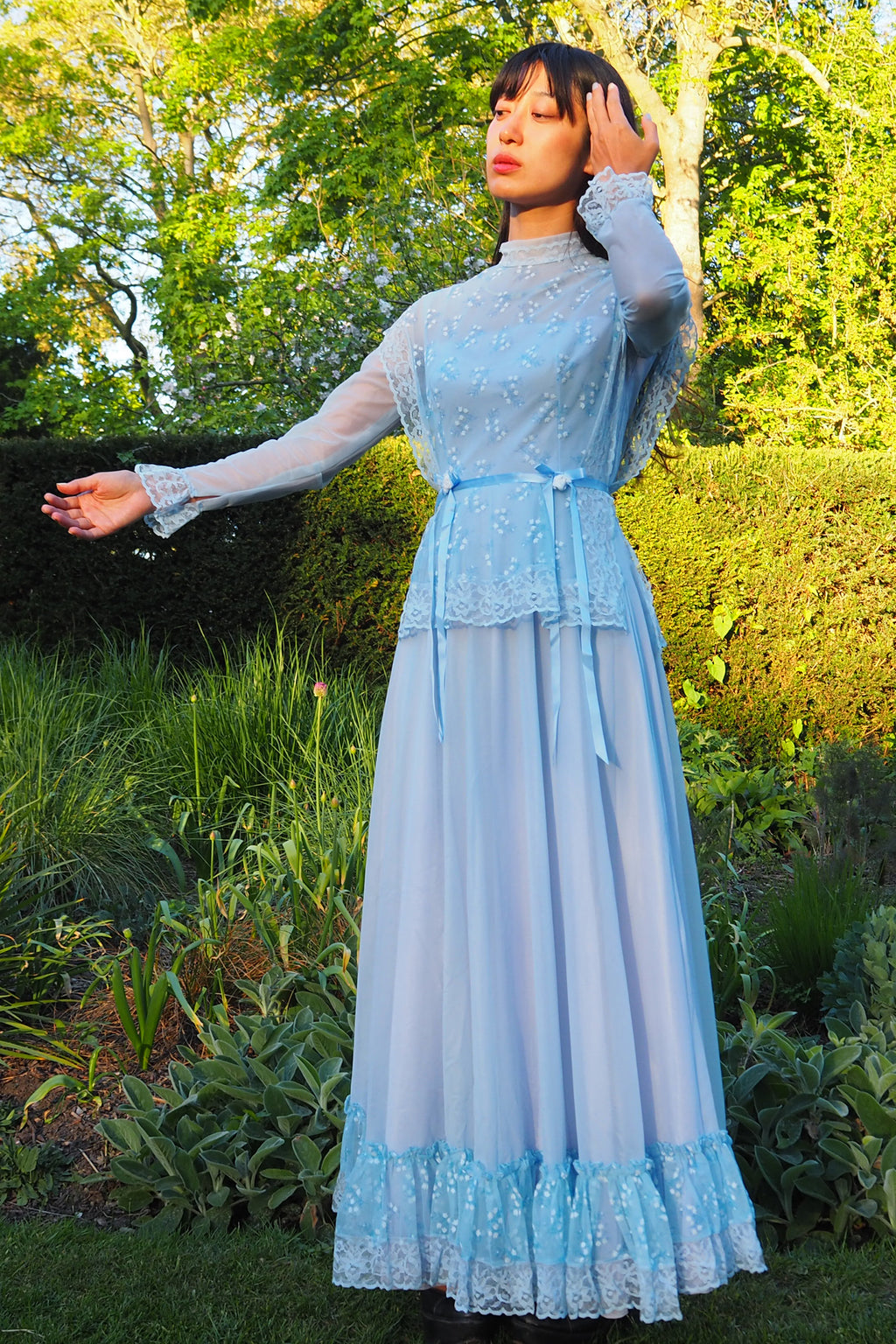 70's Baby Blue Romantic Prairie Dress Light Blue