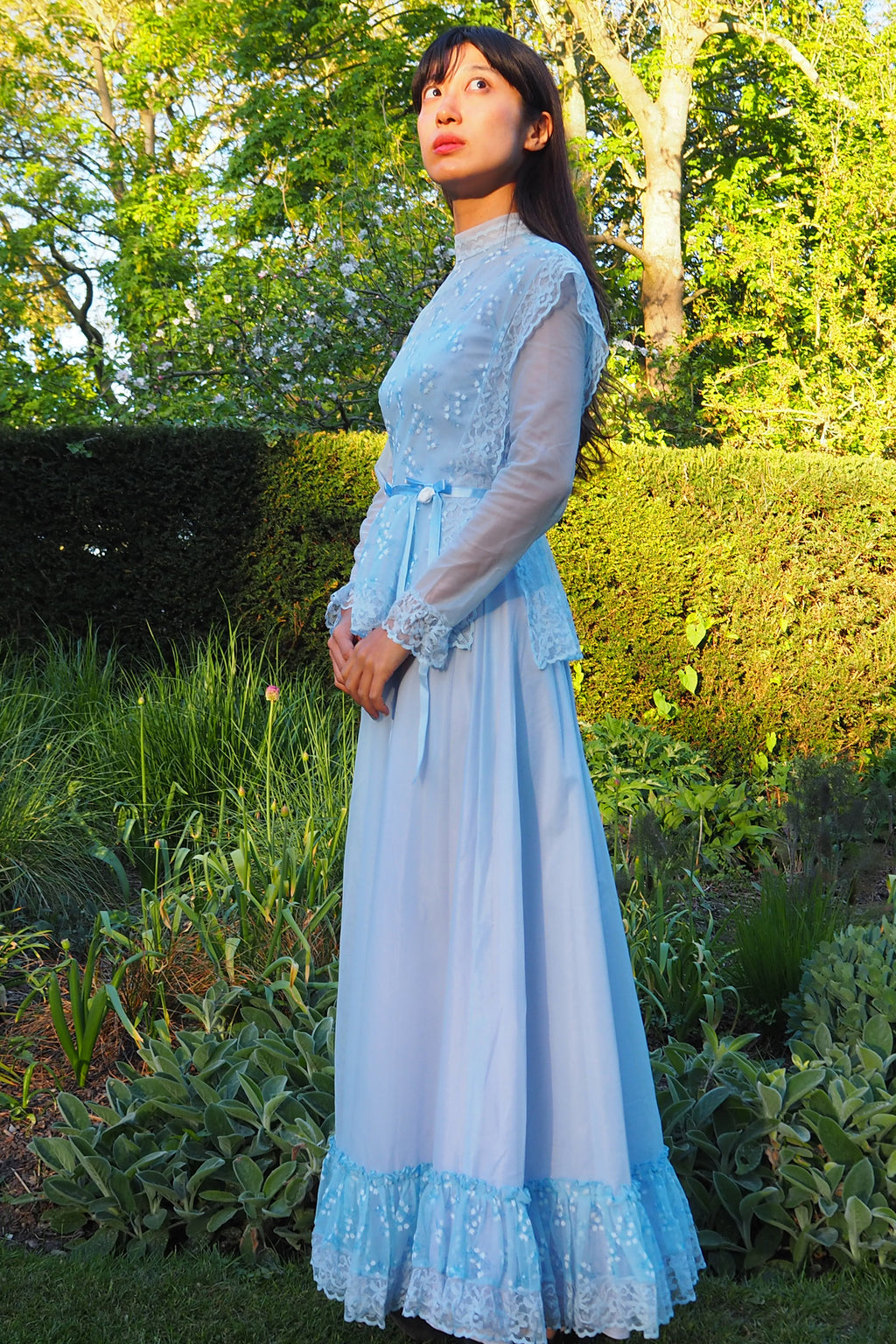 70's Baby Blue Romantic Prairie Dress Light Blue