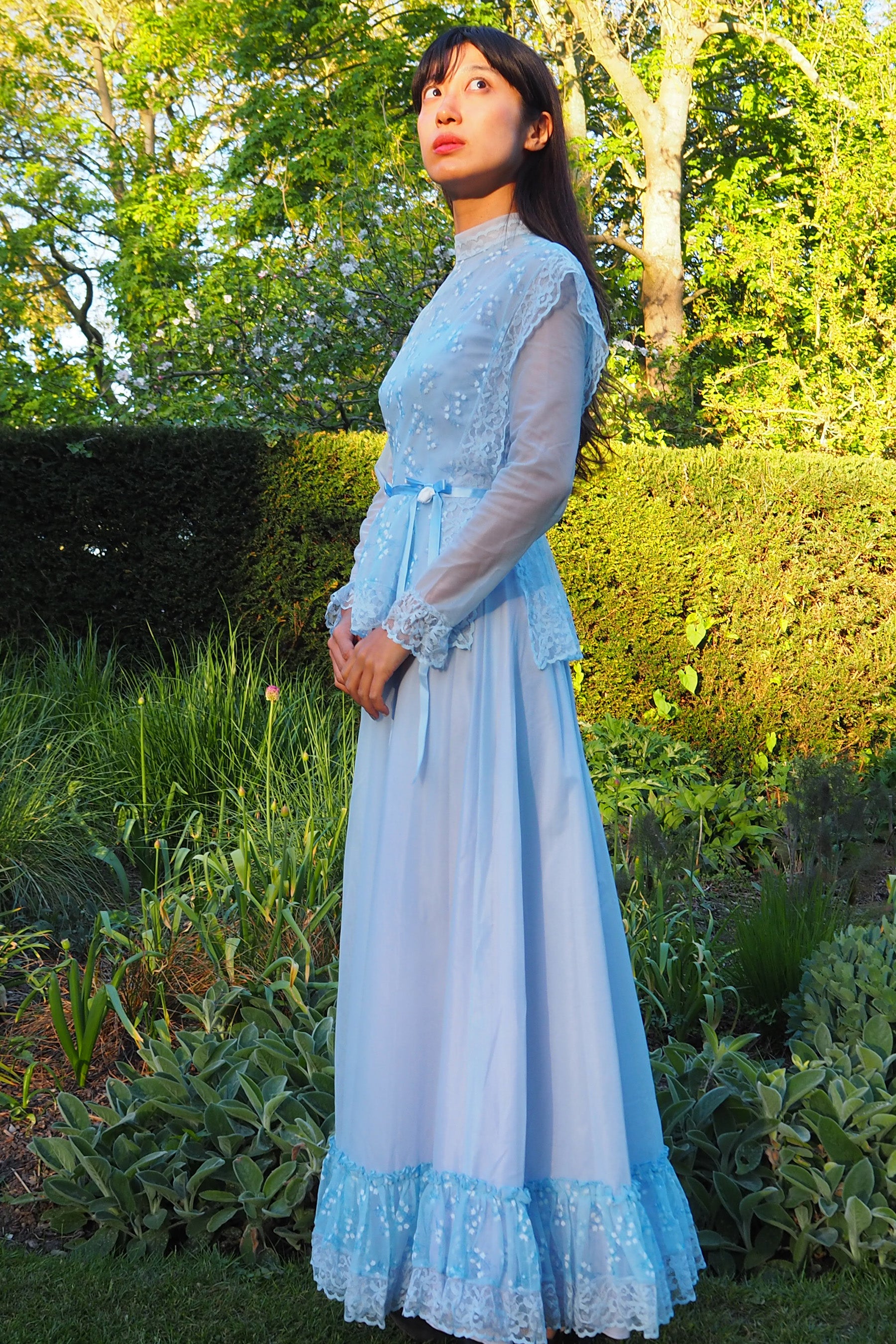 70's Baby Blue Romantic Prairie Dress Light Blue