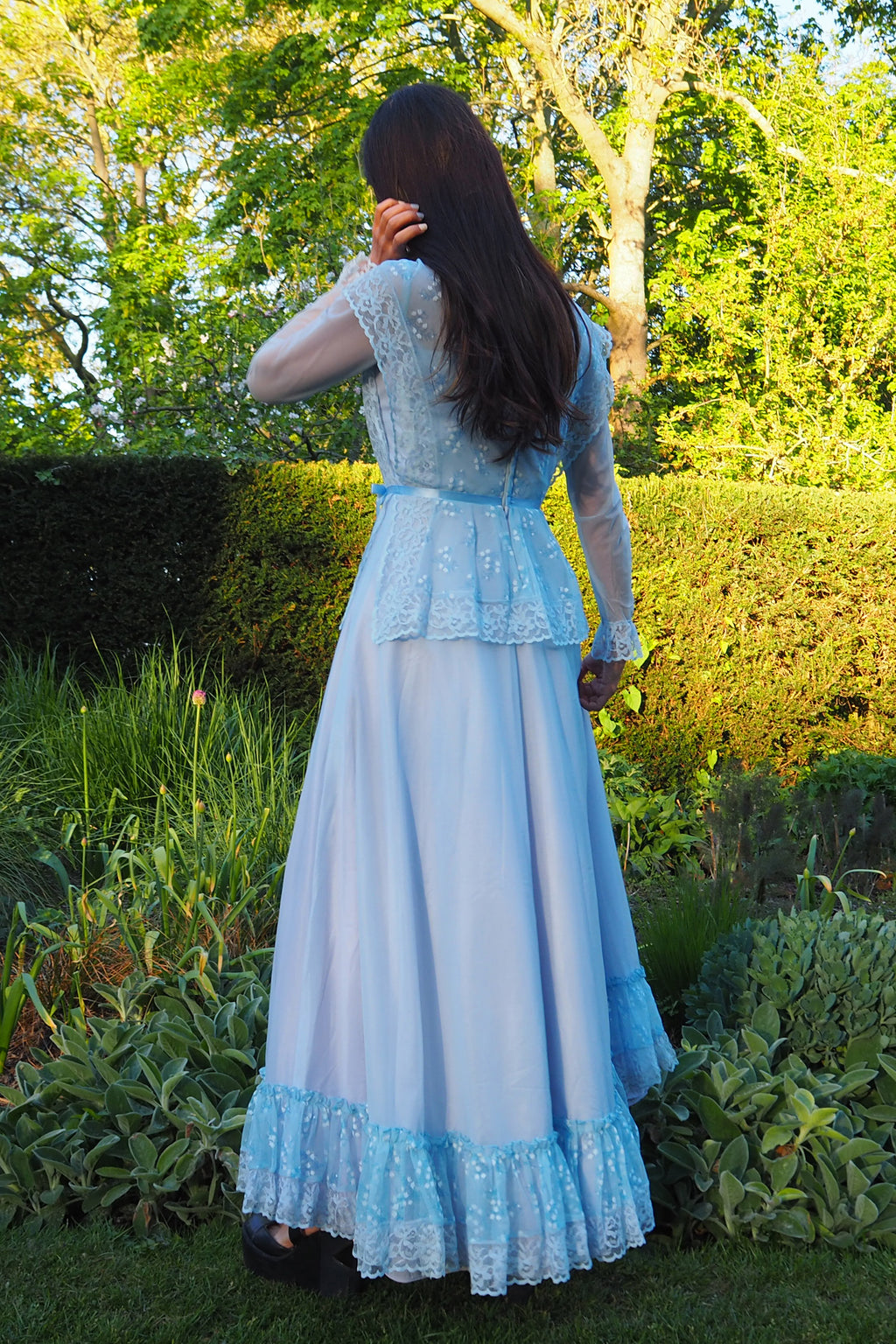 70's Baby Blue Romantic Prairie Dress Light Blue
