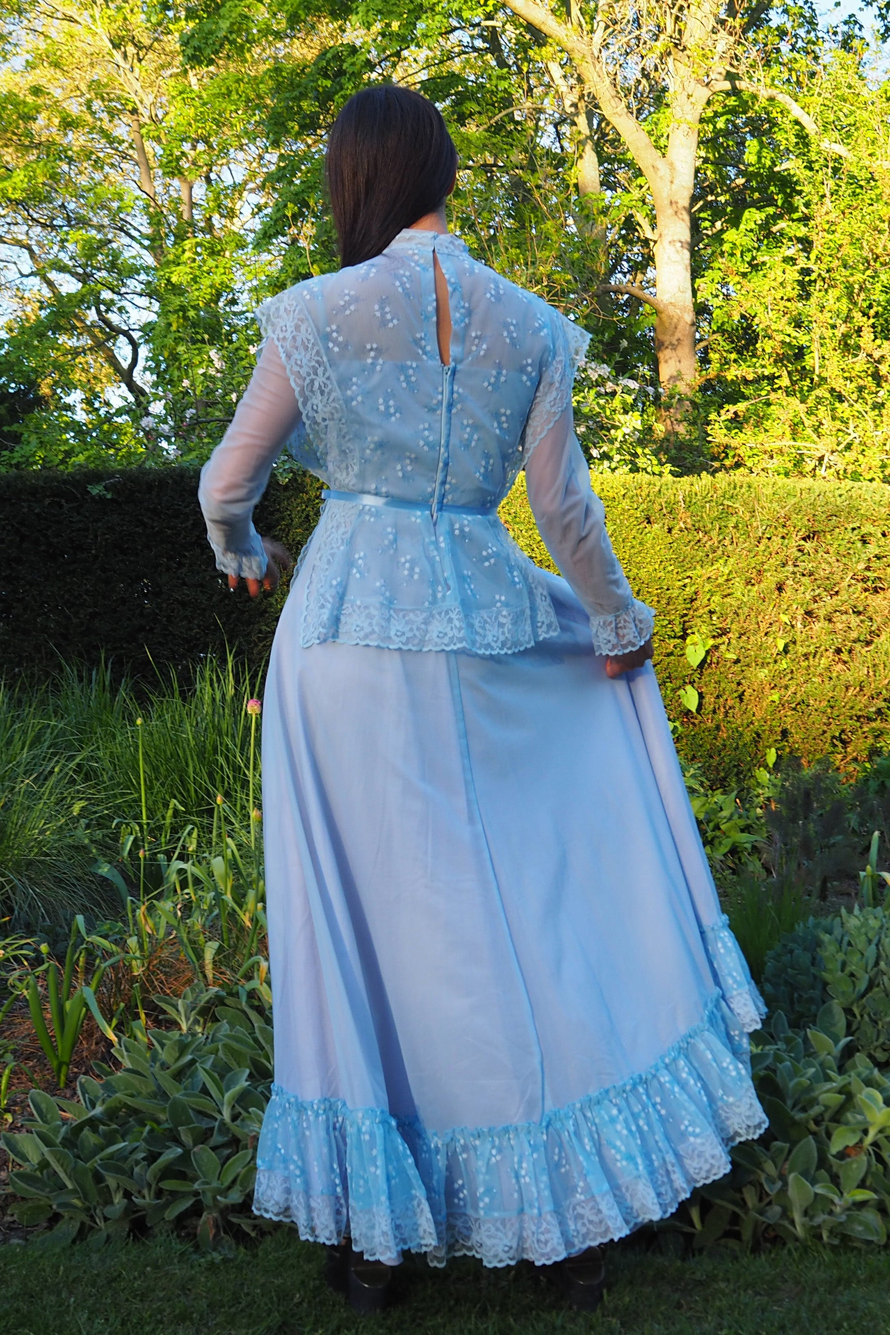 70's Baby Blue Romantic Prairie Dress Light Blue