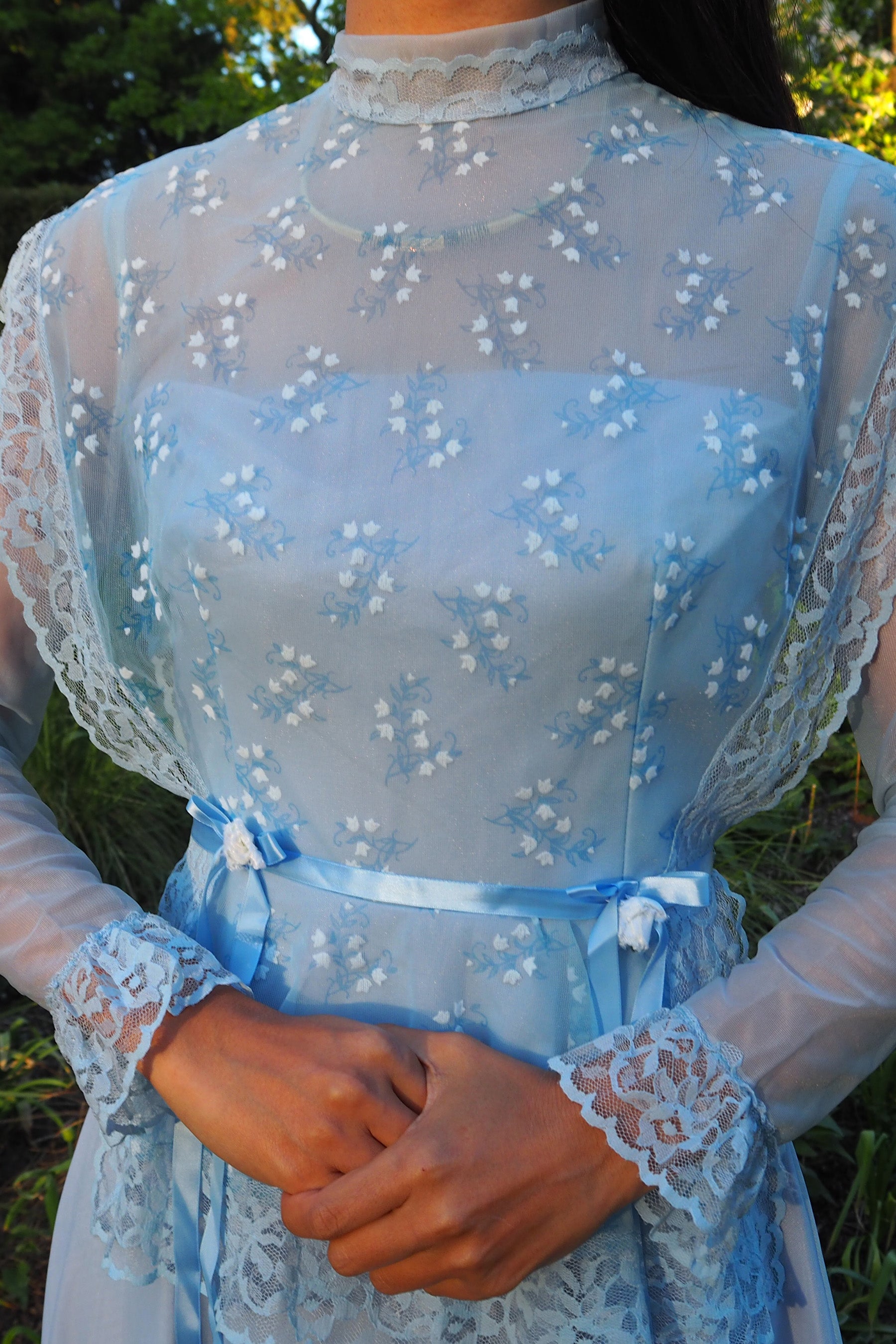 70's Baby Blue Romantic Prairie Dress Light Blue